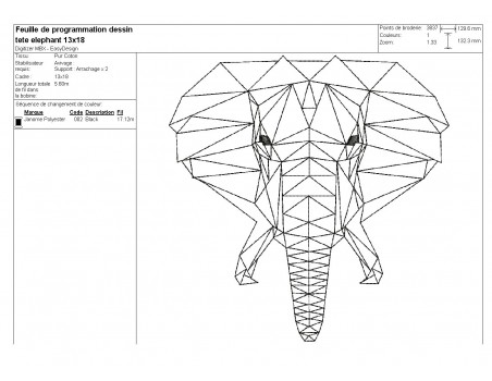 Motif de broderie machine tête d'éléphant origami