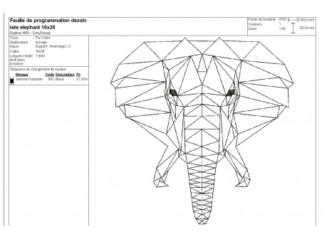 Motif de broderie machine tête d'éléphant origami