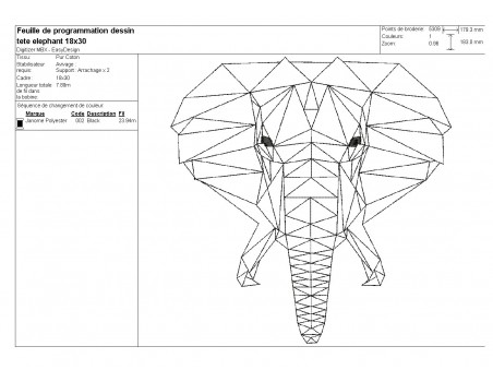 Motif de broderie machine tête d'éléphant origami