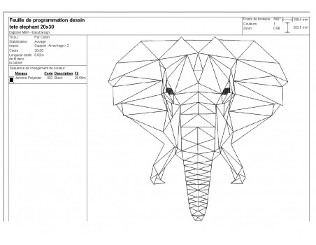 Motif de broderie machine tête d'éléphant origami