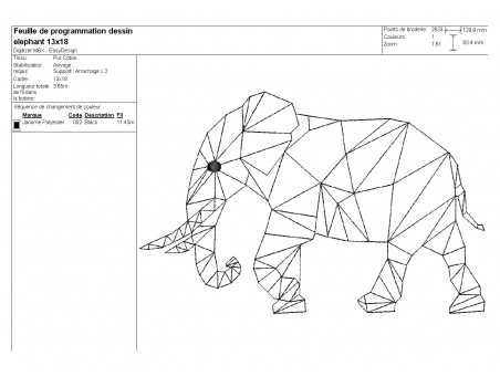 Motif de broderie machine éléphant origami