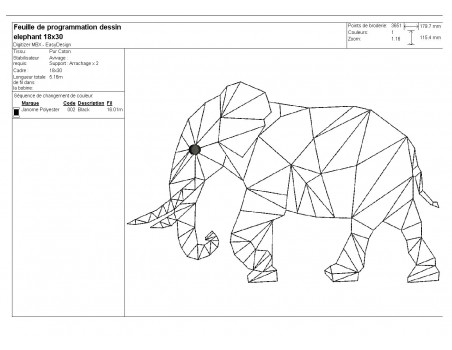 Motif de broderie machine éléphant origami