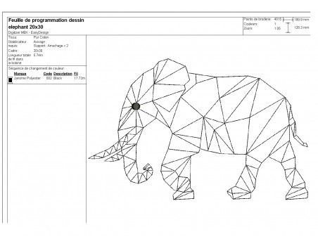 Motif de broderie machine éléphant origami