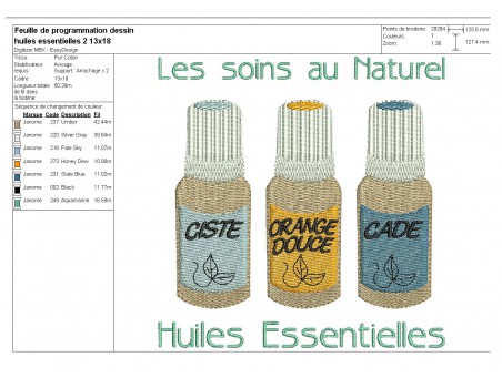 Motif de broderie machine Huiles Essentielles