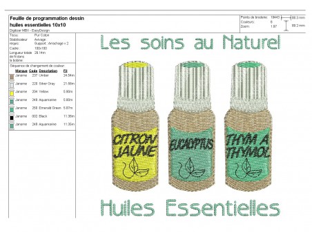 Motif de broderie machine Huiles Essentielles