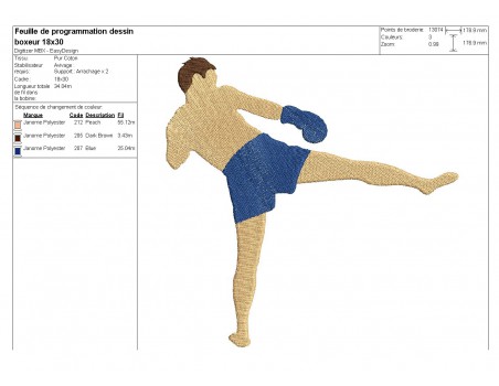 Motif de broderie machine boxeur Thaï