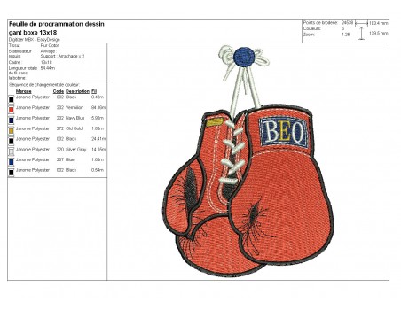 Motif de broderie machine gants de boxe