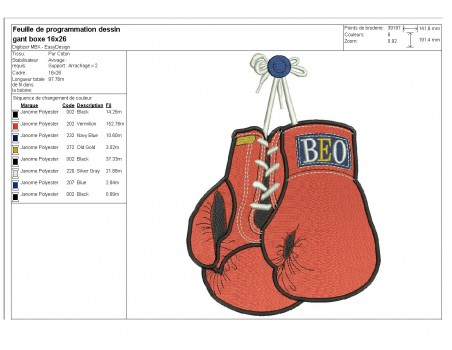 Motif de broderie machine gants de boxe