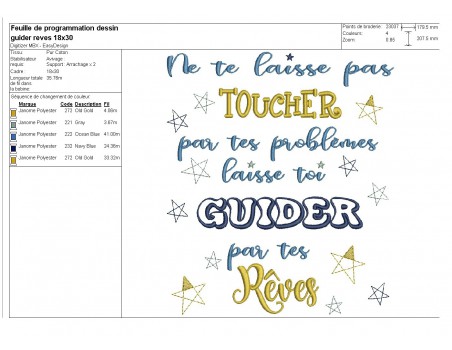 Motif de broderie  texte guider par tes rêves