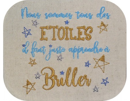 Motif de broderie  texte apprendre à briller