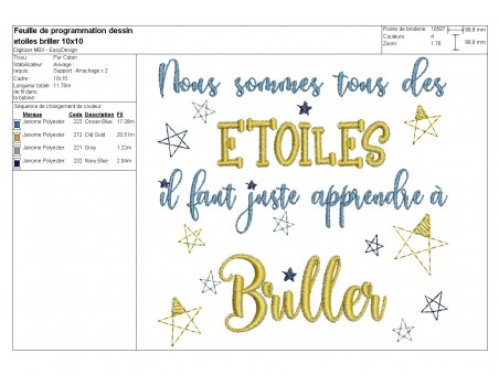 Motif de broderie  texte apprendre à briller