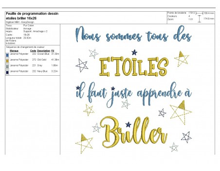 Motif de broderie  texte apprendre à briller