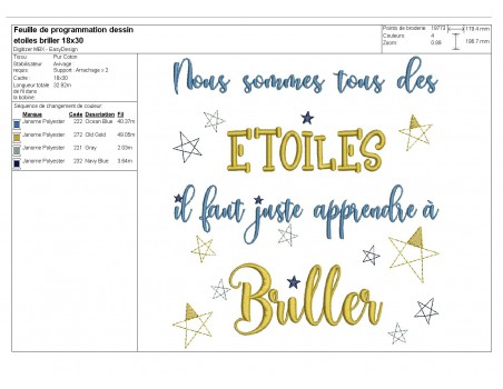 Motif de broderie  texte apprendre à briller