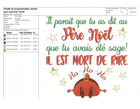 Motif de broderie machine père noël mdr