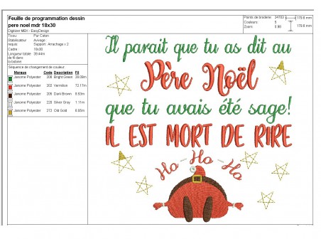 Motif de broderie machine père noël mdr