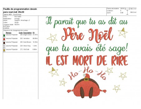 Motif de broderie machine père noël mdr