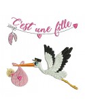 Motif de broderie machine cigogne fille