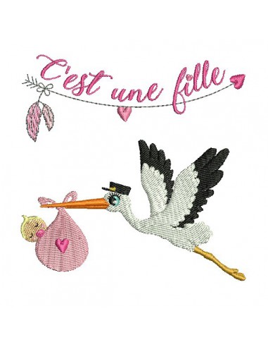 Motif De Broderie Cigogne Bebe Fille