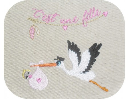 Motif de broderie machine cigogne fille