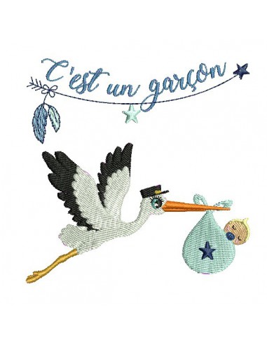 Instant download machine embroidery design stork baby girl