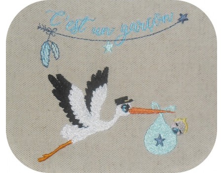 Motif de broderie machine cigogne garçon