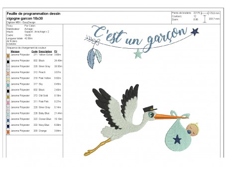 Instant download machine embroidery design stork baby girl