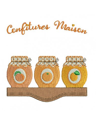 Motif de broderie machine confitures pêche, orange et abricots