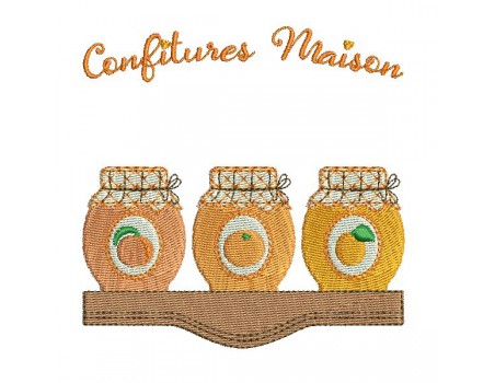 Motif de broderie machine confitures pêche, orange et abricots