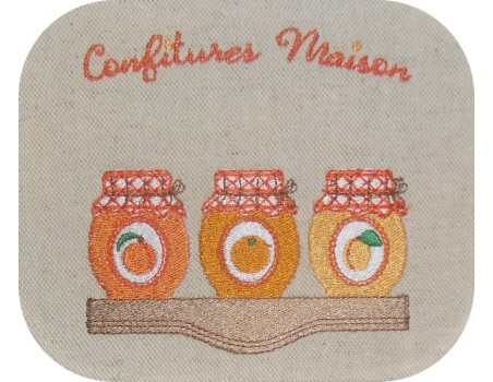 Motif de broderie machine confitures pêche, orange et abricots