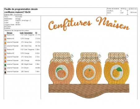 Motif de broderie machine confitures pêche, orange et abricots