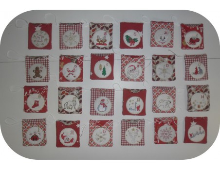 Motif de broderie machine ITH calendrier de l'avent 24 sujets