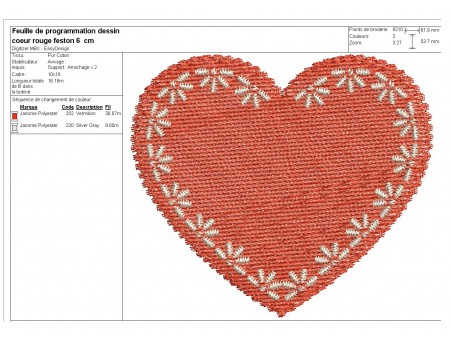 Motif de broderie machine coeur romance