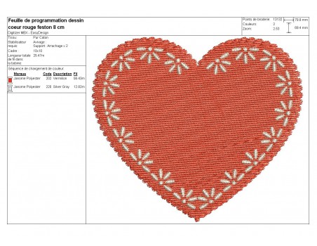 Motif de broderie machine coeur romance