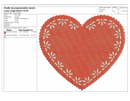 Motif de broderie machine coeur romance