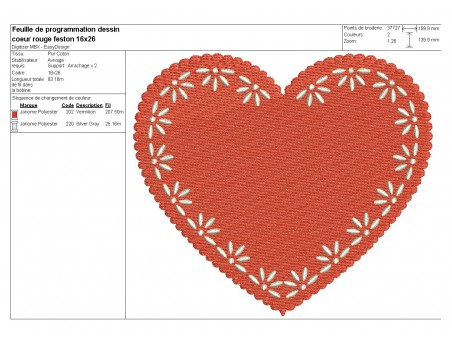 Motif de broderie machine coeur romance