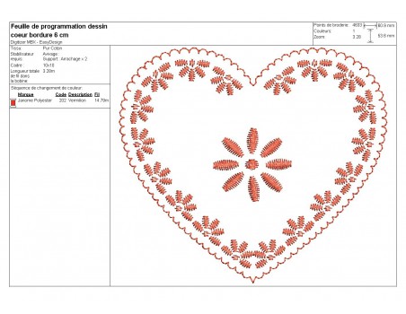 Motif de broderie machine coeur bordure alsacien