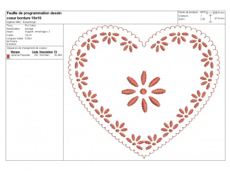 Motif de broderie machine coeur bordure alsacien