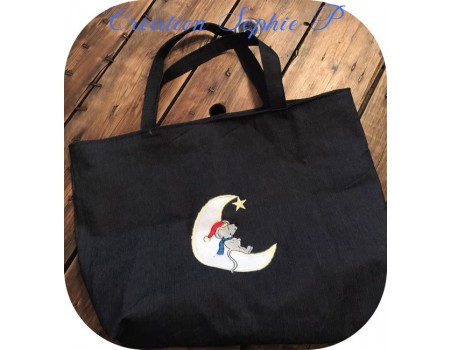 Motif de broderie machine appliqué souris sur la lune