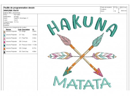 Motif de broderie machine  flèches Hakuna matata