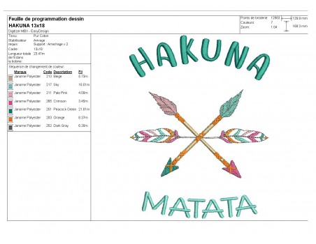 Motif de broderie machine  flèches Hakuna matata