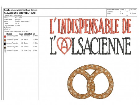 Motif de broderie machine l'indispensable  de l' Alsacienne