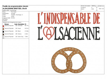 Motif de broderie machine l'indispensable  de l' Alsacienne