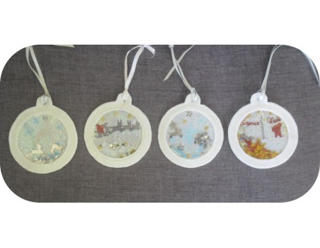 Motif de broderie machine pack  boules de noël en mylar et en relief  ITH