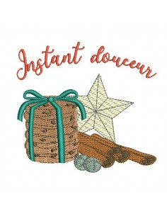 Motif de broderie machine goûter de noël avec cookies et étoile mylar