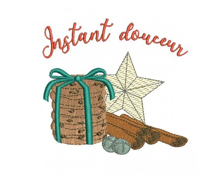 Motif de broderie machine goûter de noël avec cookies et étoile mylar