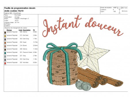 Motif de broderie machine goûter de noël avec cookies et étoile mylar