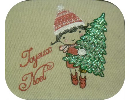 Motif de broderie machine fillette avec un sapin de noël