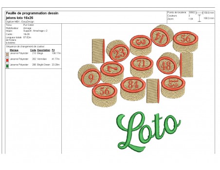 Motif de broderie machine jetons de  loto