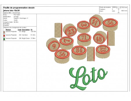 Motif de broderie machine jetons de  loto