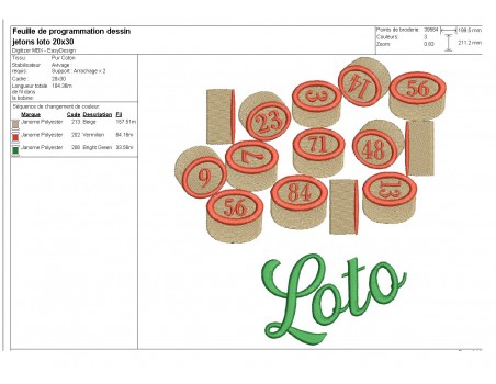 Motif de broderie machine jetons de  loto